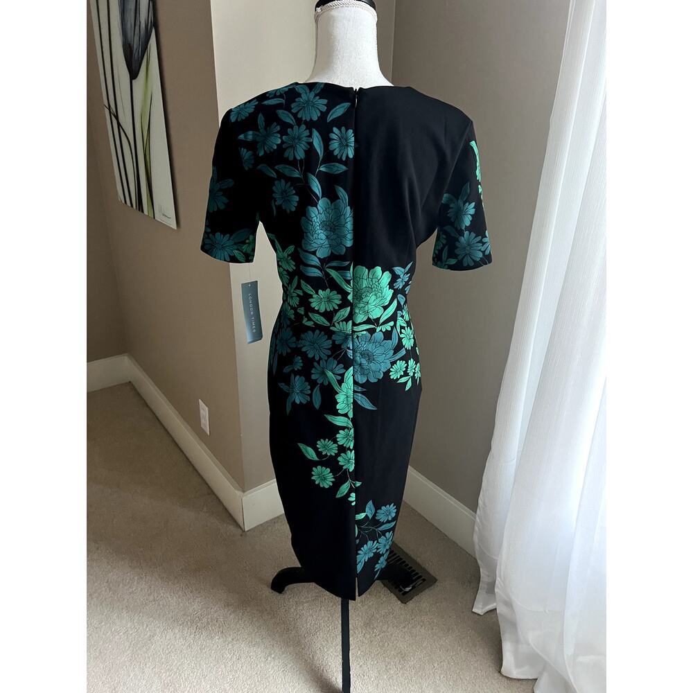 NWT London Times black & green floral sheath dress size 10 - Picture 7 of 8